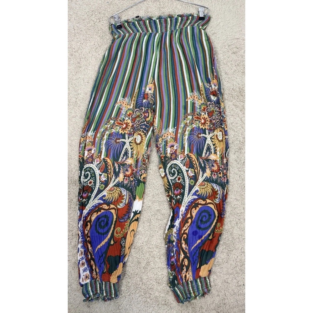 Anthropologie High Rise Smocked Waist Paisley Striped Harem Jogger Pants Size XS